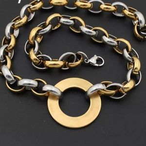 Stainless Steel Silver Gold Chunky Necklace